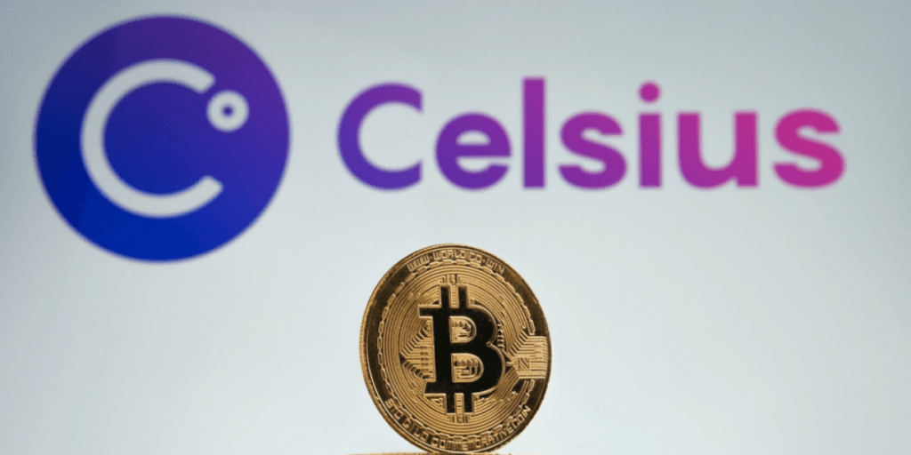Celsius Network logo with a background of digital assets