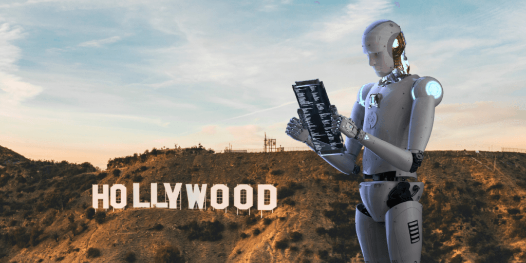 AI-generated characters in a futuristic movie scene