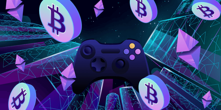 Gaming console with bitcoins around it