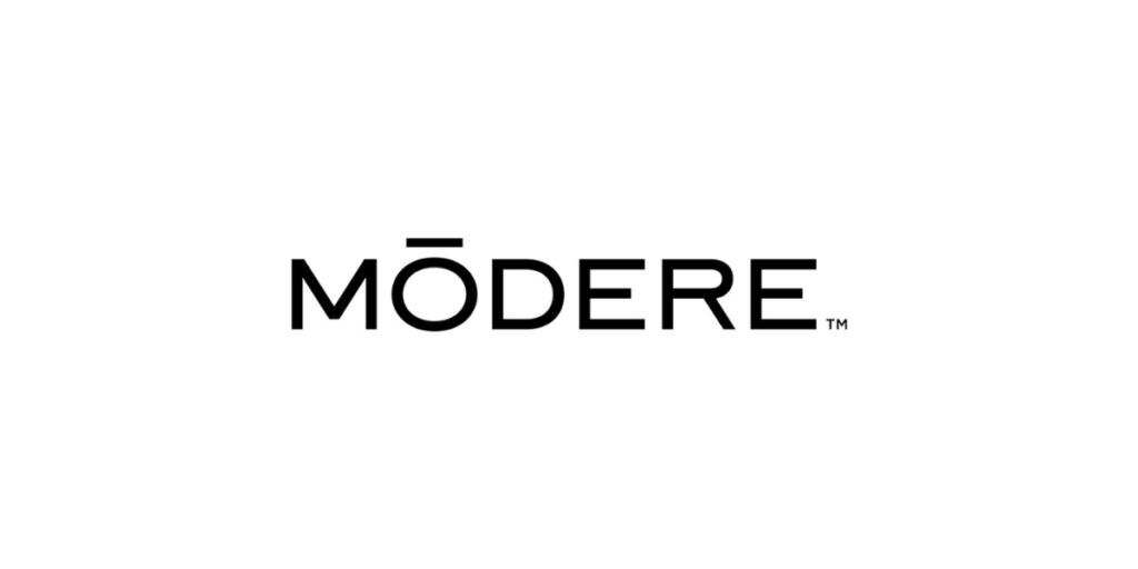 The Modere logo, featuring a stylized green and white design, is prominently displayed against a plain background, symbolizing the brand’s recent closure announcement.