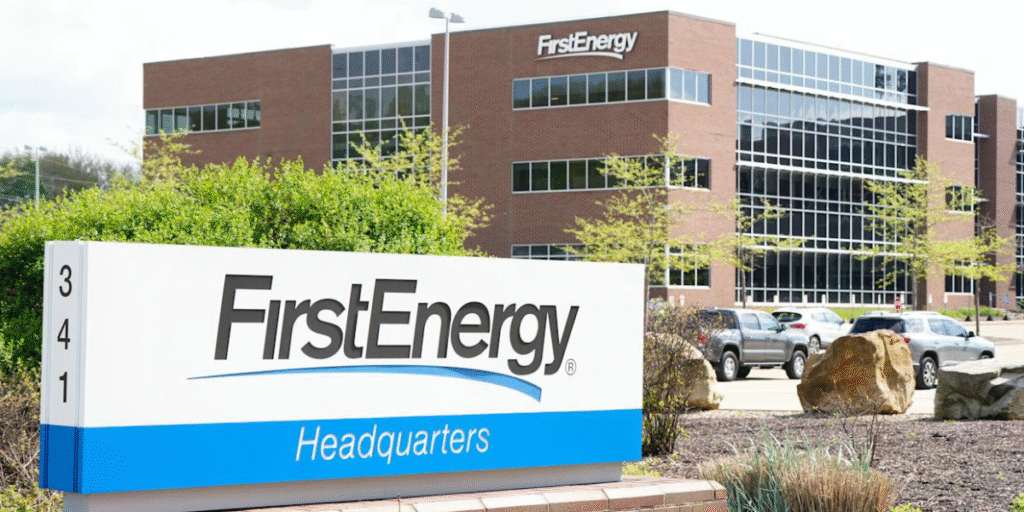 FirstEnergy headquarters building in Akron, Ohio, symbolizing corporate restructuring and energy sector transformation.