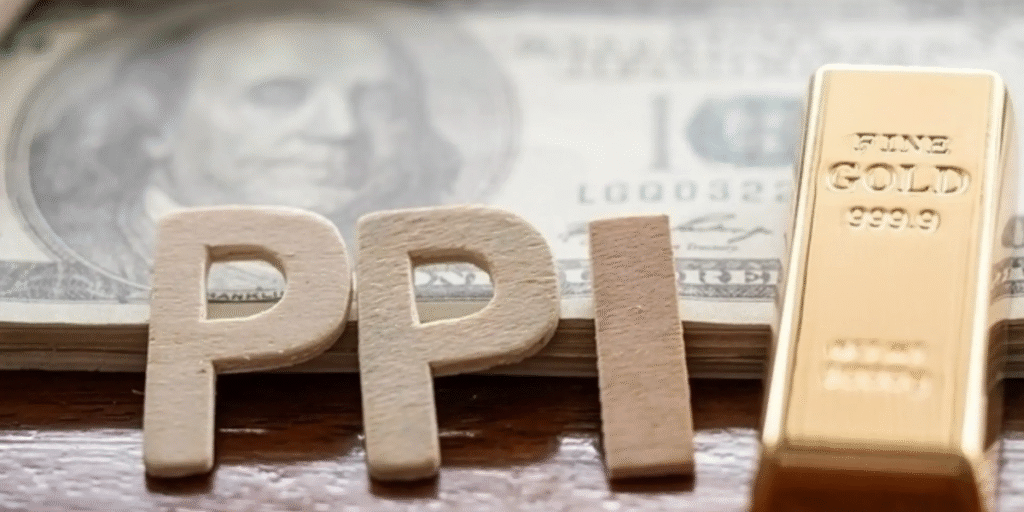 PPI blocks on US dollar bill and a gold bar beside it